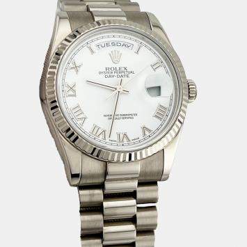 Rolex White 18k White Gold Stainless Steel Day - Date President 118239 Automatic Men's Wristwatch 36 mm