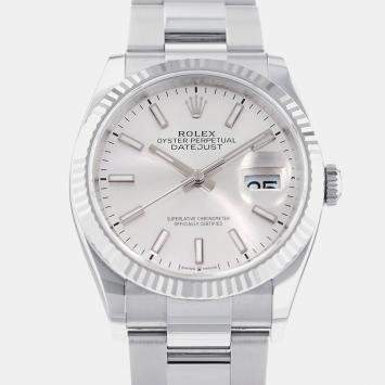 Rolex Silver 18k White Gold Stainless Steel Datejust 126234 Automatic Men's Wristwatch 36 mm