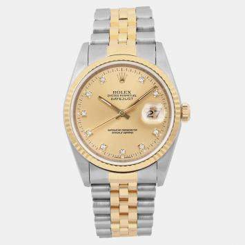 Rolex Champagne Diamond 18K Yellow Gold Datejust 16233 Automatic Men's Wristwatch 36 mm
