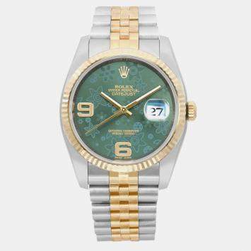 Rolex Green 18k Yellow Gold Stainless Steel Datejust 116233 Automatic Men's Wristwatch 36 mm
