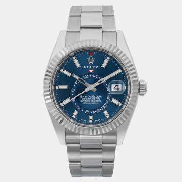 Rolex Blue 18K White Gold Sky-Dweller 326934 Automatic Men's Wristwatch 42 mm