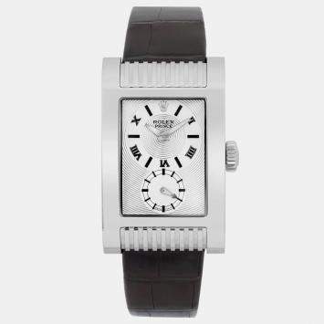 Rolex Silver 18K White Gold Cellini Prince 5441 Automatic Men's Wristwatch 27 mm