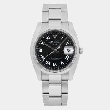 Rolex Black Stainless Steel Oyster Perpetual Date 115200 Automatic Men's Wristwatch 34MM