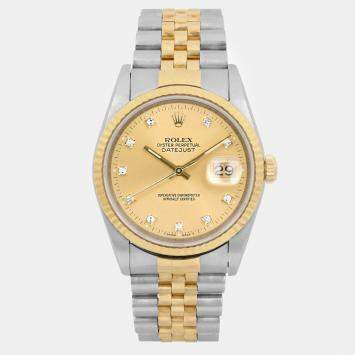 Rolex Champagne Diamond 18K Yellow Gold Datejust 16233G Automatic Men's Wristwatch 36mm