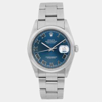 Rolex Blue Stainless Steel Datejust 16200 Automatic Men's Wristwatch 36mm