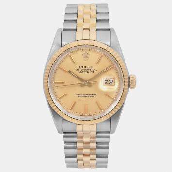 Rolex Champagne 18K Yellow Gold Stainless Steel Datejust 16013 Automatic Men's Wristwatch 36 mm