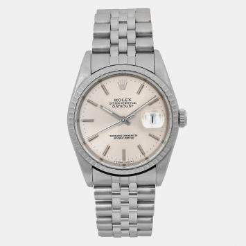 Rolex Silver Stainless Steel Datejust 16220 Automatic Men's Wristwatch 36 mm