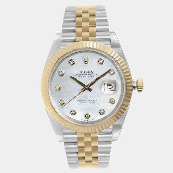 Rolex White MOP Diamond 18K Yellow Gold Stainless Steel Datejust 126333 Automatic Men's Wristwatch 41mm