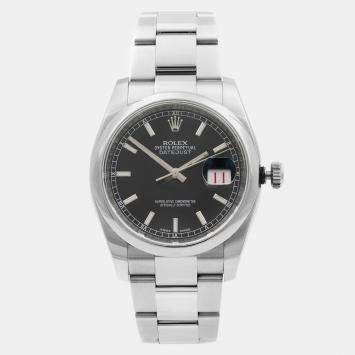 Rolex Black Stainless Steel Datejust Roulette 116200 Automatic Men's Wristwatch 36mm
