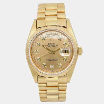 Rolex Champagne Diamond 18K Yellow Gold Day-Date 1803 Automatic Men's Wristwatch 36mm