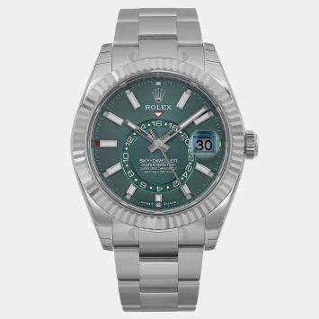 Rolex Green 18K White Gold Sky-Dweller 336934 Automatic Men's Wristwatch 42 mm