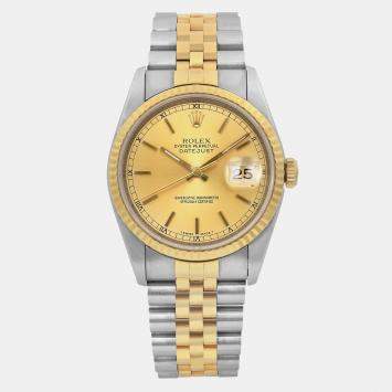 Rolex Champagne 18k Yellow Gold Stainless Steel Datejust 16233 Automatic Men's Wristwatch 36 mm
