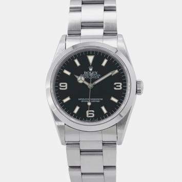 Rolex Black Stainless Steel Explorer 14270 Automatic Men's Wristwatch 36mm