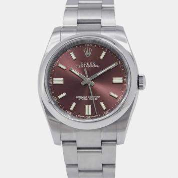 Rolex Red grape Stainless Steel Oyster Perpetual 116000 Automatic Men's Wristwatch 36mm