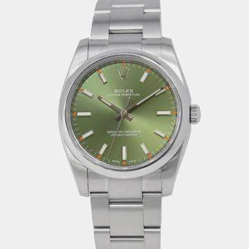 Rolex Olive Green Stainless Steel Oyster Perpetual 114200 Automatic Men's Wristwatch 34mm