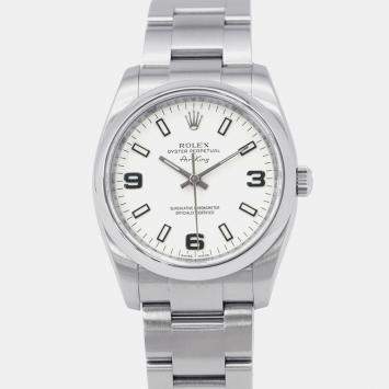 Rolex White Stainless Steel Air-King 114200 Automatic Men's Wristwatch 34mm