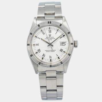 Rolex White Stainless Steel Oyster Perpetual Date 15010 Automatic Men's Wristwatch 34mm