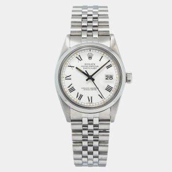 Rolex White Stainless Steel Datejust 16000 Automatic Men's Wristwatch 36mm