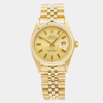 Rolex DateJust 16018 Automatic Champagne 18K Yellow Gold Men's Wristwatch 36mm