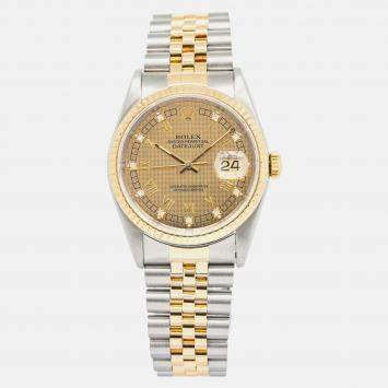Rolex Datejust 16233 Automatic Champagne 18k Yellow Gold Stainless Steel Men's Wristwatch 36 mm