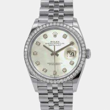 Rolex Datejust 126284RBR Automatic White Mother of Pearl 18k White Gold Stainless Steel Men's Wristwatch 36 mm