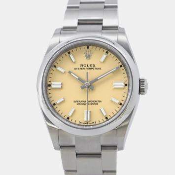 Rolex Oyster Perpetual 126000 Automatic Beige Stainless Steel Men's Wristwatch 36 mm