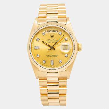Rolex Day Date 18038 President Automatic Champagne 18k Yellow Gold Diamond Men's Wristwatch 36 mm