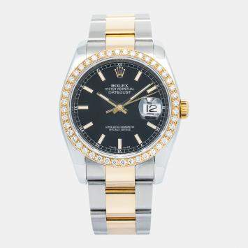 Rolex Datejust 116203 Automatic Black 18k Yellow Gold Stainless Steel Diamond Men's Wristwatch 36 mm