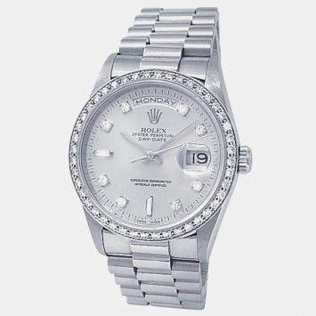 Rolex Day-Date 18346 Automatic Silver 18k White Gold Men's Wristwatch 36 mm