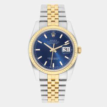 Pre Owned Rolex Datejust 116233 Automatic Blue 18k Yellow Gold Stainless Steel Men's Wristwatch 36 mm