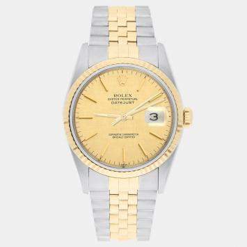 Pre Owned Rolex Datejust 16233 Automatic Champagne 18k Yellow Gold Stainless Steel Men's Wristwatch 36 mm