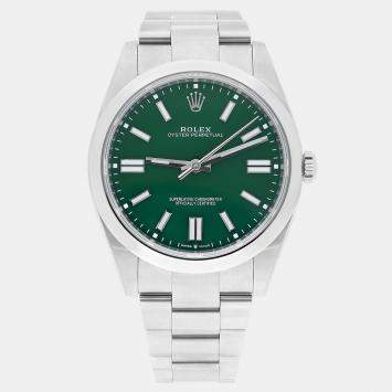 Pre Owned Rolex Oyster Perpetual 124300 Automatic Green Stainless Steel Men's Wristwatch 41 mm