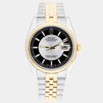 Pre Owned Rolex Datejust 116233 Automatic Black 18k Yellow Gold Stainless Steel Men's Wristwatch 36 mm