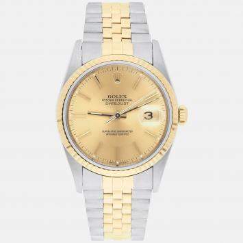 Pre Owned Rolex Datejust 16233 Automatic Champagne 18k Yellow Gold Stainless Steel Men's Wristwatch 36 mm