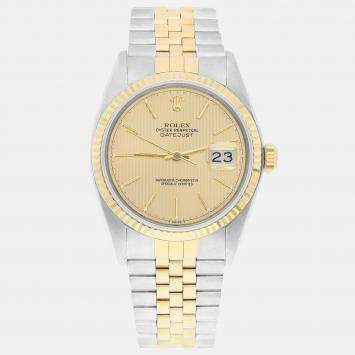 Pre Owned Rolex Datejust 16013 Automatic Champagne 18k Yellow Gold Stainless Steel Men's Wristwatch 36 mm
