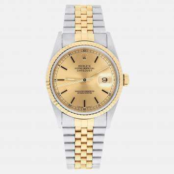 Pre Owned Rolex Datejust 16233 Automatic Champagne 18k Yellow Gold Stainless Steel Men's Wristwatch 36 mm