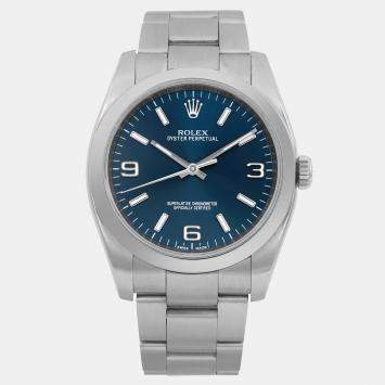 Pre Owned Rolex Oyster Perpetual 116000 Automatic Blue Dial Stainless Steel Women's Wristwatch 36 mm