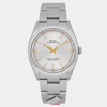 Pre Owned Rolex Oyster Perpetual 126000 Automatic Silver Stainless Steel Men's Wristwatch 36 mm