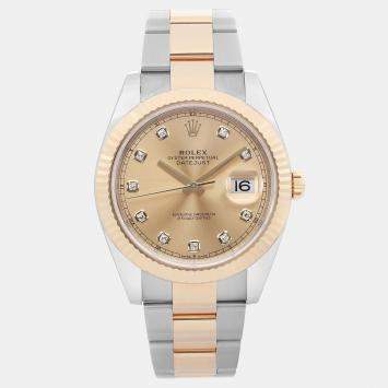 Pre Owned Rolex Datejust 126333 Automatic Champagne Diamond Dial 18K Yellow Gold Stainless Steel Men's Wristwatch 41 mm