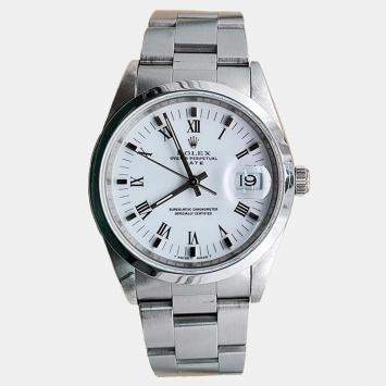 Pre Owned Rolex Oyster Perpetual Date 15200 Automatic White Stainless Steel Men's Wristwatch 34 mm