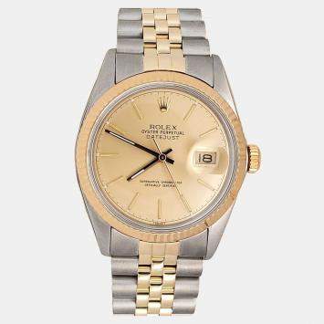 Pre Owned Rolex Datejust 16013 Automatic Champagne 18k Yellow Gold Stainless Steel Men's Wristwatch 36 mm
