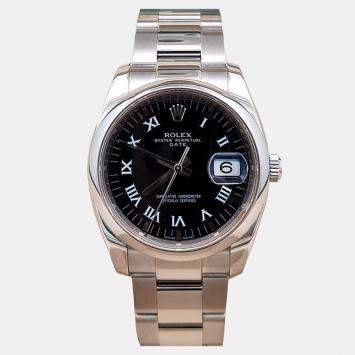 Pre Owned Rolex Oyster Perpetual Date 115200 Automatic Black Stainless Steel Men's Wristwatch 34 mm