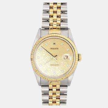 Pre Owned Rolex Datejust 16233 Automatic Champagne Diamond 18k Yellow Gold Stainless Steel Men's Wristwatch 36 mm
