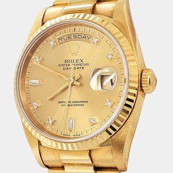 Pre Owned Rolex President Day Date Automatic Diamond Champagne 18K Yellow Gold Men’s Wristwatch 36 mm