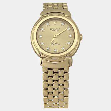 Pre Owned Rolex Cellini 6621 Quartz Champagne 18k Yellow Gold Men's Wristwatch 26 mm