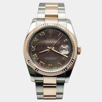Pre Owned Rolex Datejust 116231 Automatic Tahitian Mother Of Pearl Steel 18k Rose Gold Men's Wristwatch 36 mm