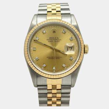 Pre Owned Rolex Datejust 16233 Automatic Champagne Diamond 18k Yellow Gold Stainless Steel Men's Wristwatch 36 mm