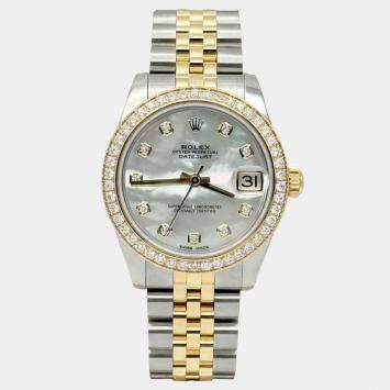 Pre Owned Rolex Datejust 178383 Automatic Mother Of Pearl Diamond 18k Yellow Gold Stainless Steel Men's Wristwatch 31 mm