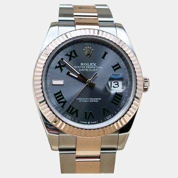 Pre Owned Rolex Datejust 126331 Automatic Slate Wimbledon 18k Rose Gold Stainless Steel Men's Wristwatch 41 mm