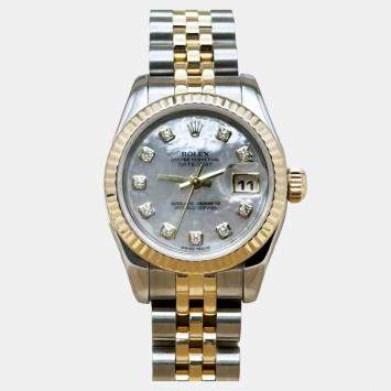 Pre Owned Rolex President Datejust 179173 Automatic Mother Of Pearl Diamond 18k Yellow Gold Stainless Steel Men's Wristwatch 26 mm